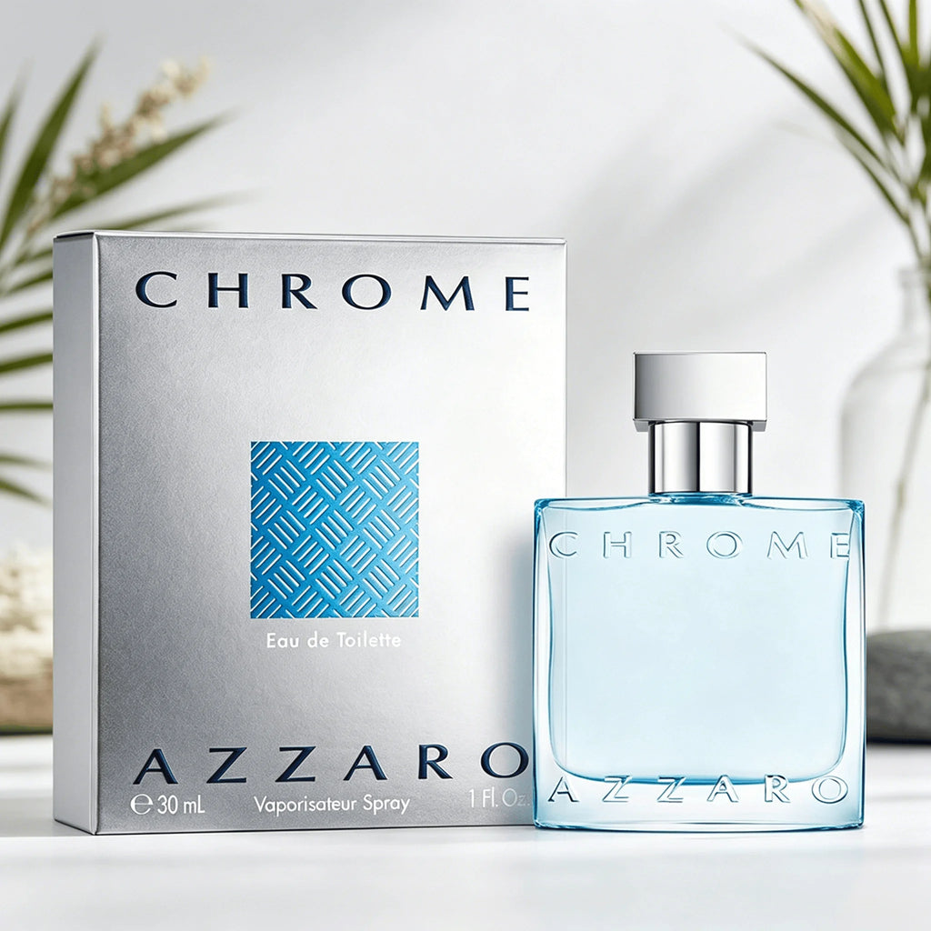 Azzaro Chrome Eau De Toilette For Men Lemon Bergamot Sea Salt Clean Aquatic Woody Aroma Long Lasting 30ml Light Blue Bottle Perfect Summer Holiday Father's Day Minimalist Men's Perfume Gift