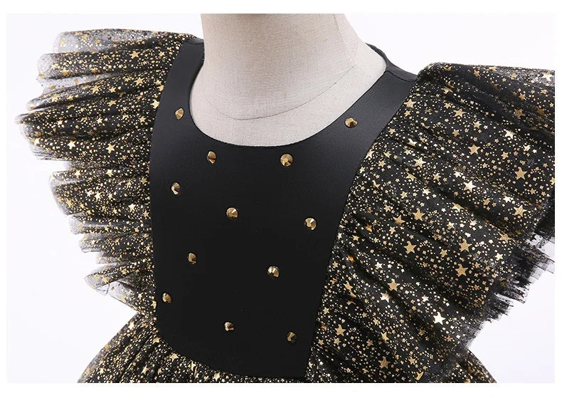 Children Summer Dresses Star Sequin Princess Dress Toddler Girls Puffy Mesh Wedding Dress Luxury Evening Dress Baby Clothes 1-5Y