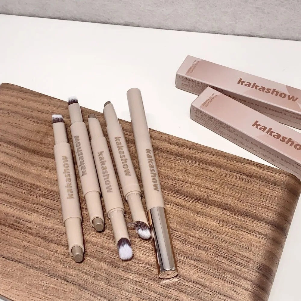 Long Lasting 3D Contouring Pen Waterproof Cream-Textured Facial Contour Stick 2in1 Design With Brush Nose Shadow Contour Pen