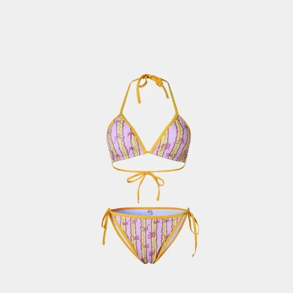 2026 New Artistic Bikini Set Women Halter Neck Two Piece Swimsuit Abstract Print Tie Side Beach Bathing Suit Swimwear Bikini