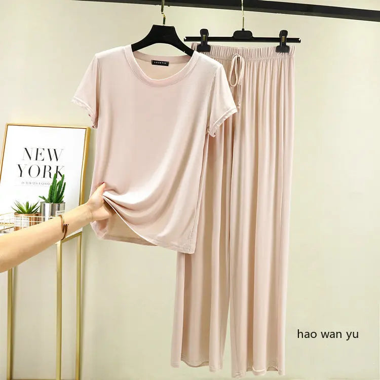 Women's Modal Pajama Set - Wide Leg Pants Casual Lounge Wear