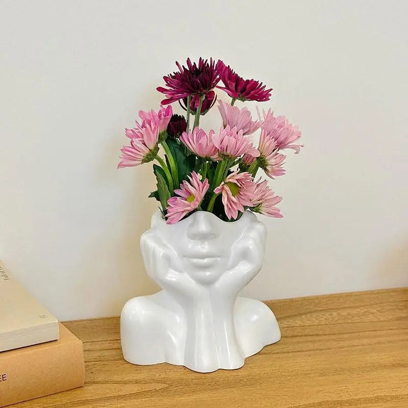 Makeup Brush Holder Human Face Art Desktop Decoration Vase Compatible with Eyebrow Pencils Home Organizer Plastic Material
