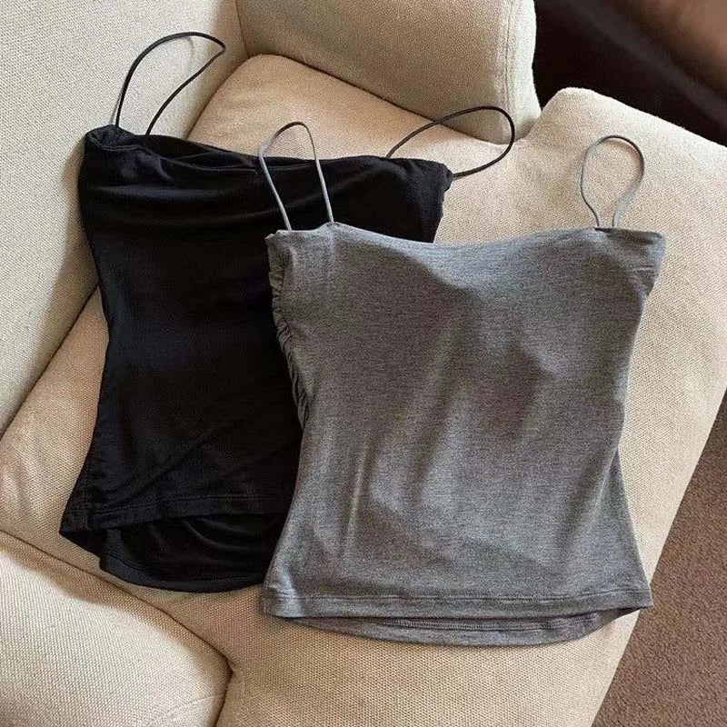 Built In Bra Camisole Tank Top For Women With Medium Stretch Cropped Sleeveless Vest