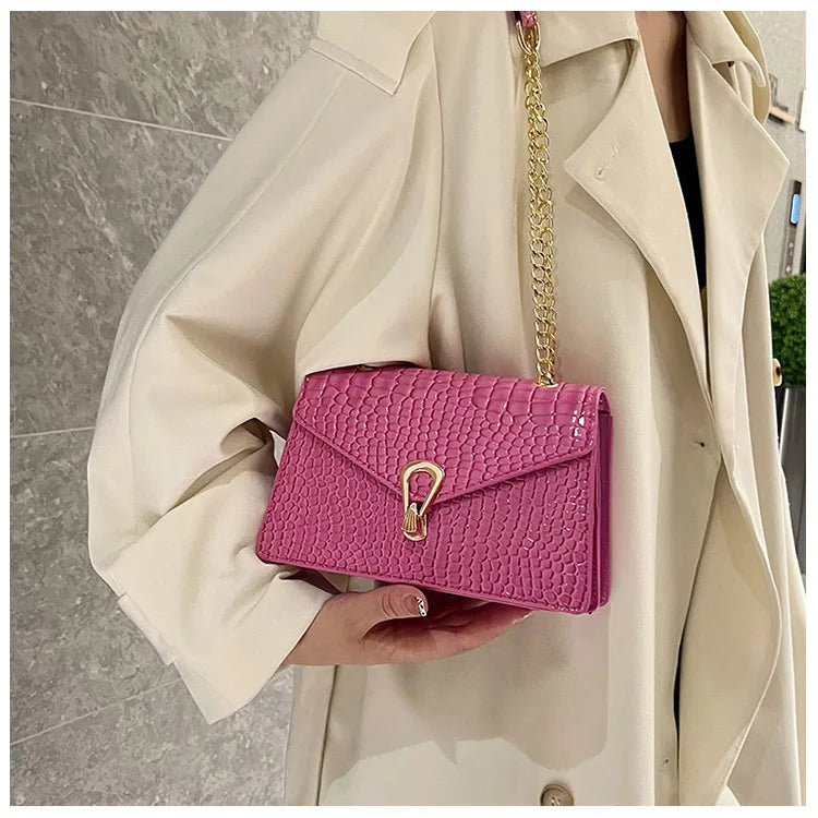 Crocodile Pattern Shoulder Bags For Women Fashion Chains Squre Bag Purse Female Pu Leather Crossbody Handbag Daily Phone Clutch