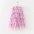 Girls Rainbow layered Dress Birthday Dress Teens Girl Clothes Summer Sequined Princess Mesh Tutu Dresses Kid Party Costume