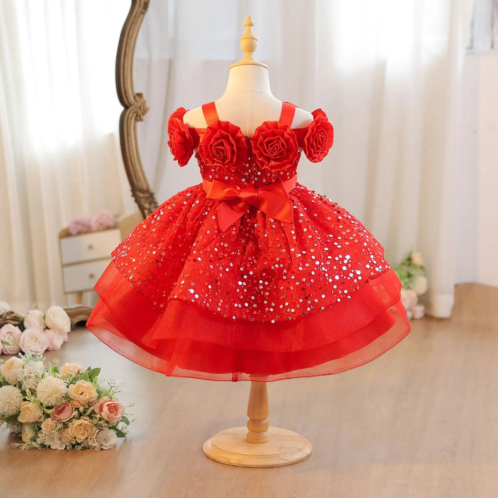 HETISO Flower Girls Sequins Birthday Wedding Party Ball Gowns Kids Child Formal Pageant Holiday Dresses 1-6 Years