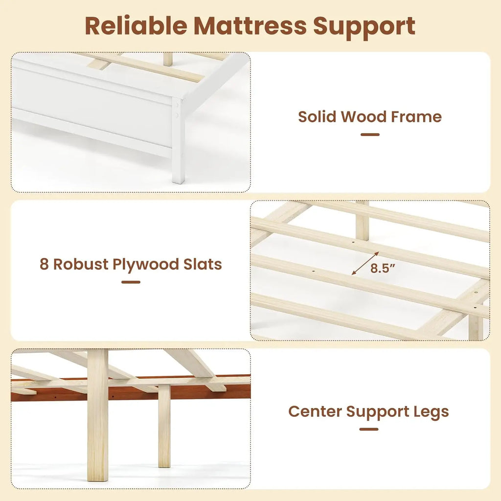 King Wooden Bed Frame with Headboard & Slat Support, Customized