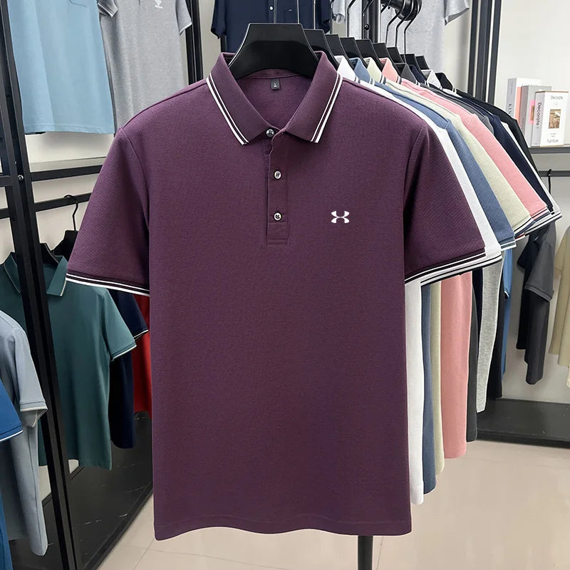 100% cotton men's short sleeved embroidered polo shirt sports brand striped top summer comfortable and breathable casual T-shirt