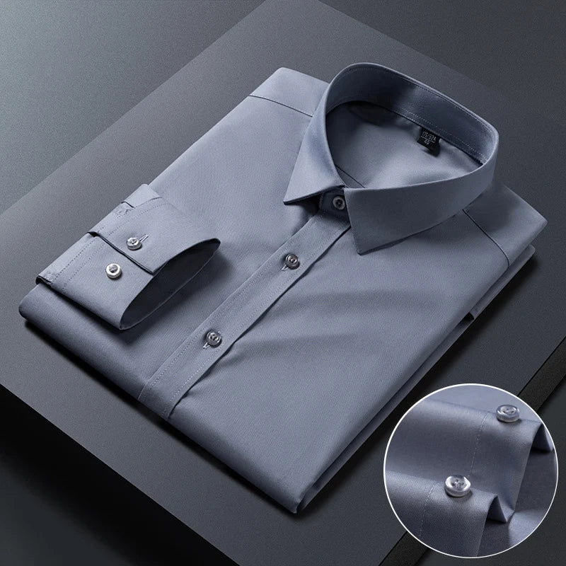 Bamboo Fiber AntiWrinkle Mens Long Sleeve Dress Shirt Slim Fit For Business Professionals