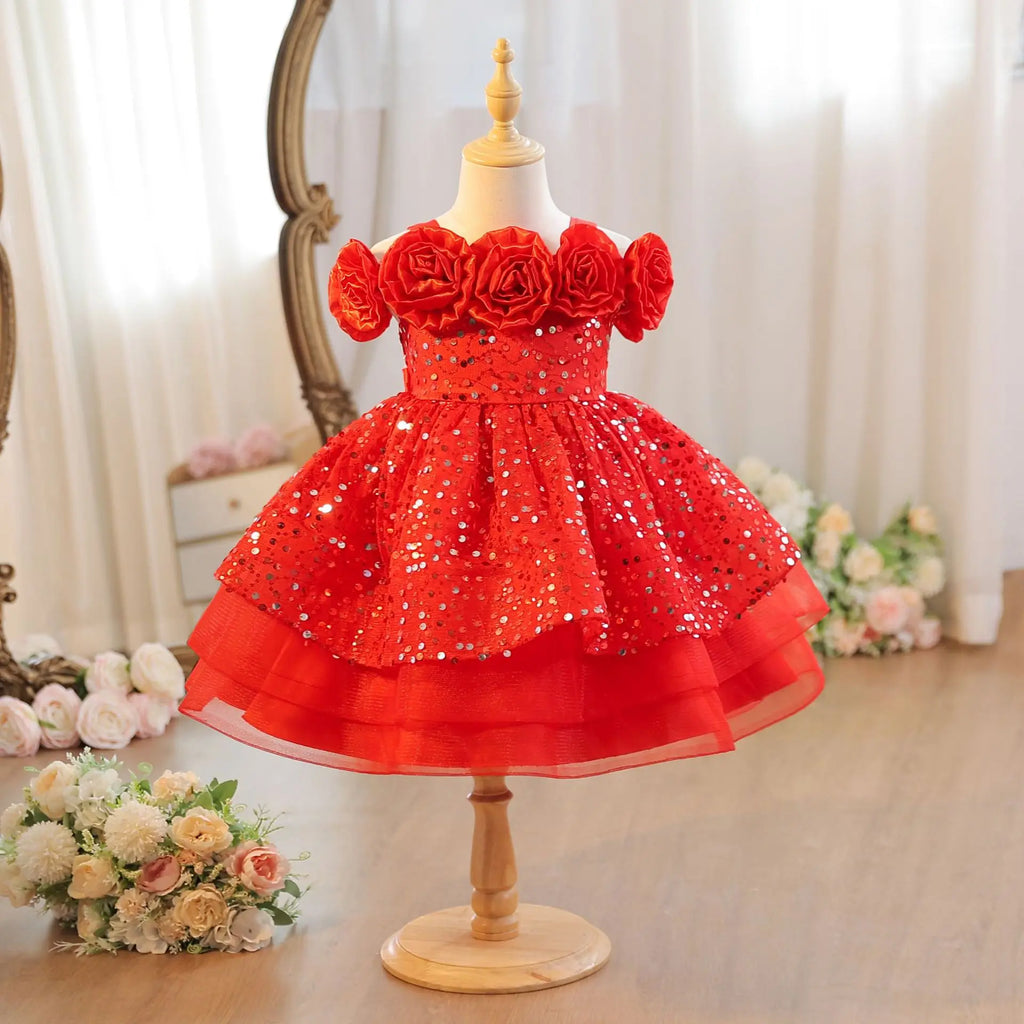 HETISO Flower Girls Sequins Birthday Wedding Party Ball Gowns Kids Child Formal Pageant Holiday Dresses 1-6 Years