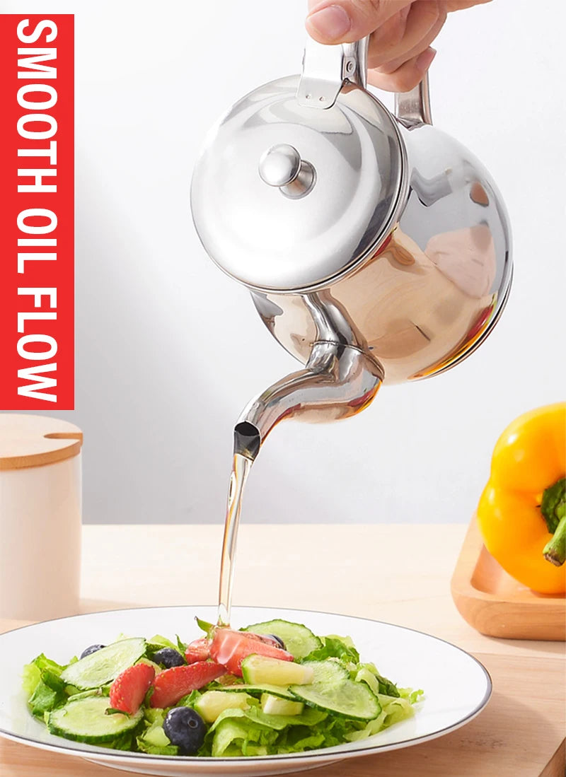 1Pcs Household Stainless Steel Oil Pot with Filter Oil Filter Pot Cooking Household Leak Proof Oil Pouring Seasoning Bottle Tool