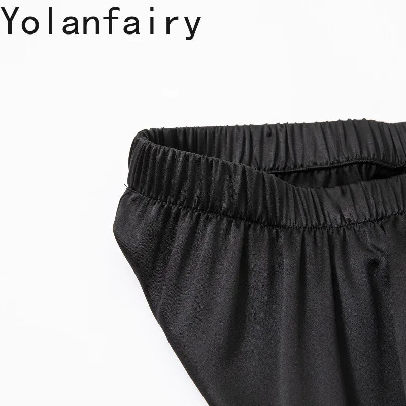 YOLANFAIRY 93% Real Mulberry Silk Pajamas for Woman 2026 Spring Summer High-end Sets Woman 2 Piece Short Sleeve Pijamas De Mujer