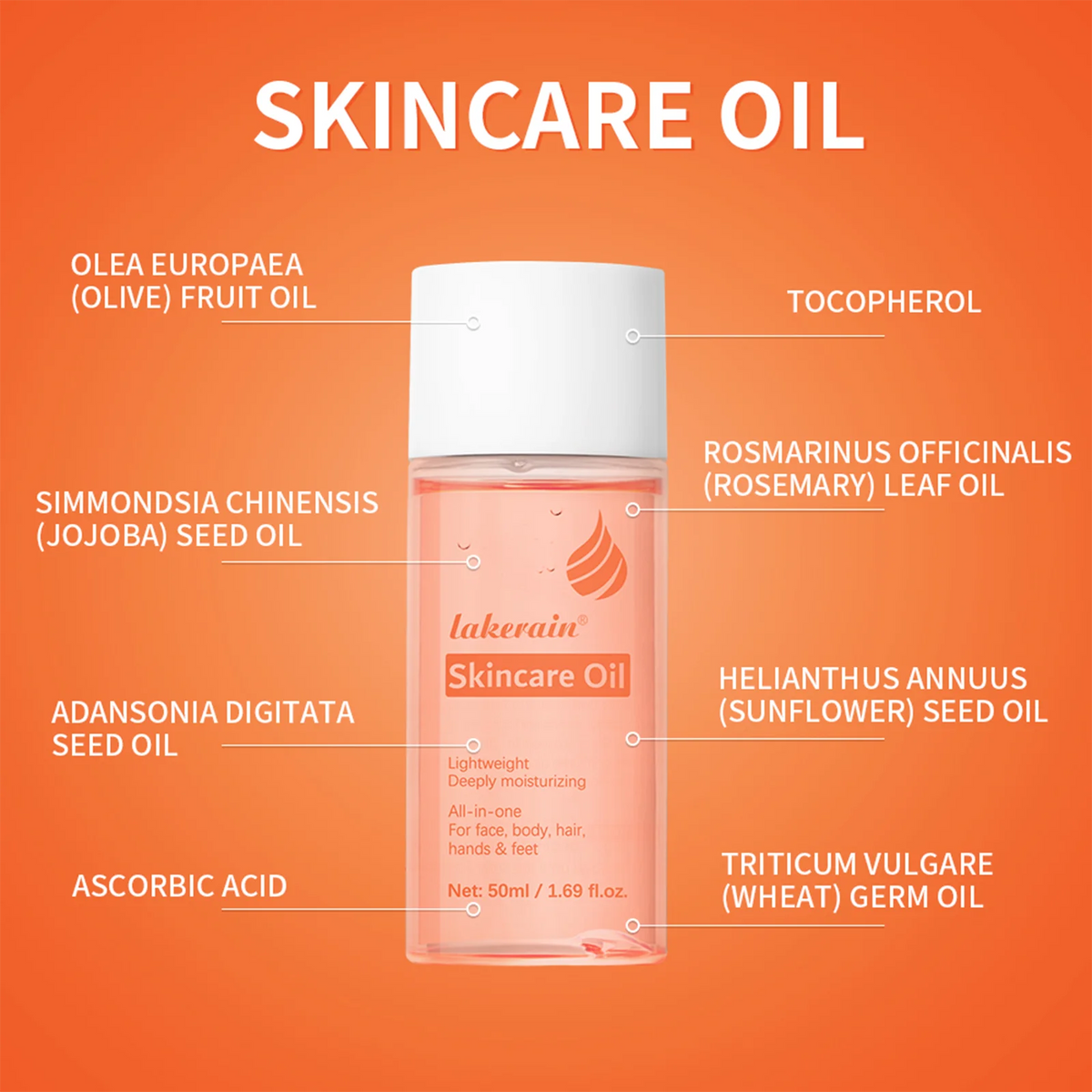 Lakerain Skincare Oil - Multipurpose Face, Body, and Hair Moisturizer