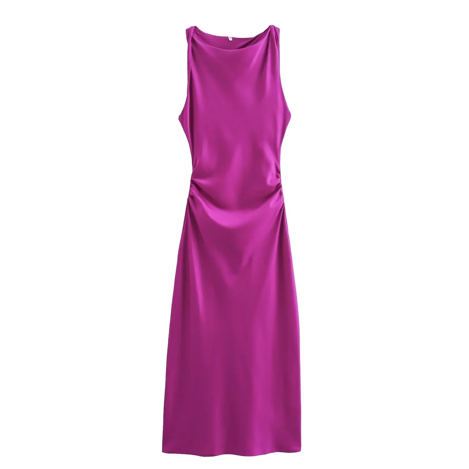 Satin Halter Midi Dress | Sleeveless Evening Party Dress