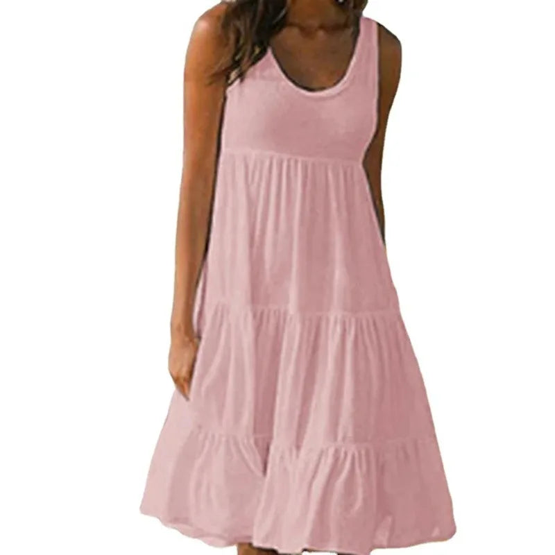 Summer Women Casual Solid Mini Dress 2026  Elegant Sleeveless Ruffles Loose Short Dress Beach Party Sundress Oversize Streetwear