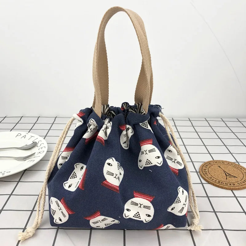 Bolsa de almuerzo de lona con cordón con diseño de anime de dibujos animados japonesa, bolsa plegable para dos fiambreras