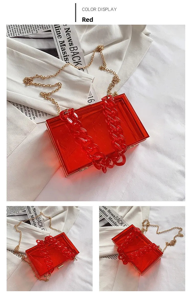 Fashionable Acrylic Handbag Women's Hot Sale Of The Season New Chain Box Bag Transparent Handbag Cross-Border Style Small Siz...