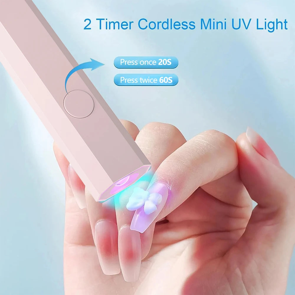 YIKOOLIN Portable Rechargeable UV LED Nail Dryer Mini Gel Polish Curing Lamp 2 Timing Modes USB Charging Manicure Tool Home Use