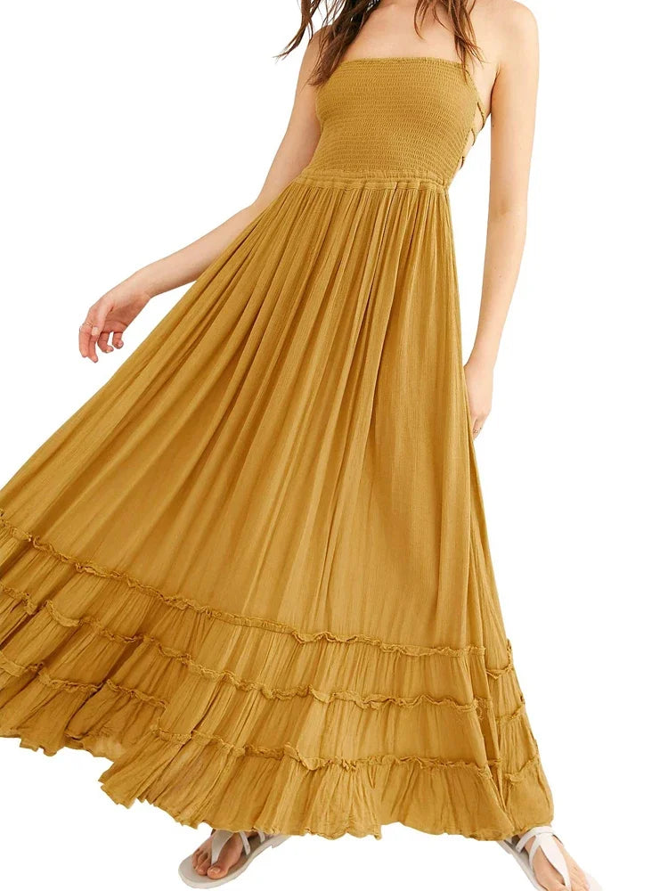 Beach Sexy Boho Maxi Dress Summer Women Backless VERGOODR Smock Holiday Lace Up Cotton Long Dresses Hippie Free Shipping