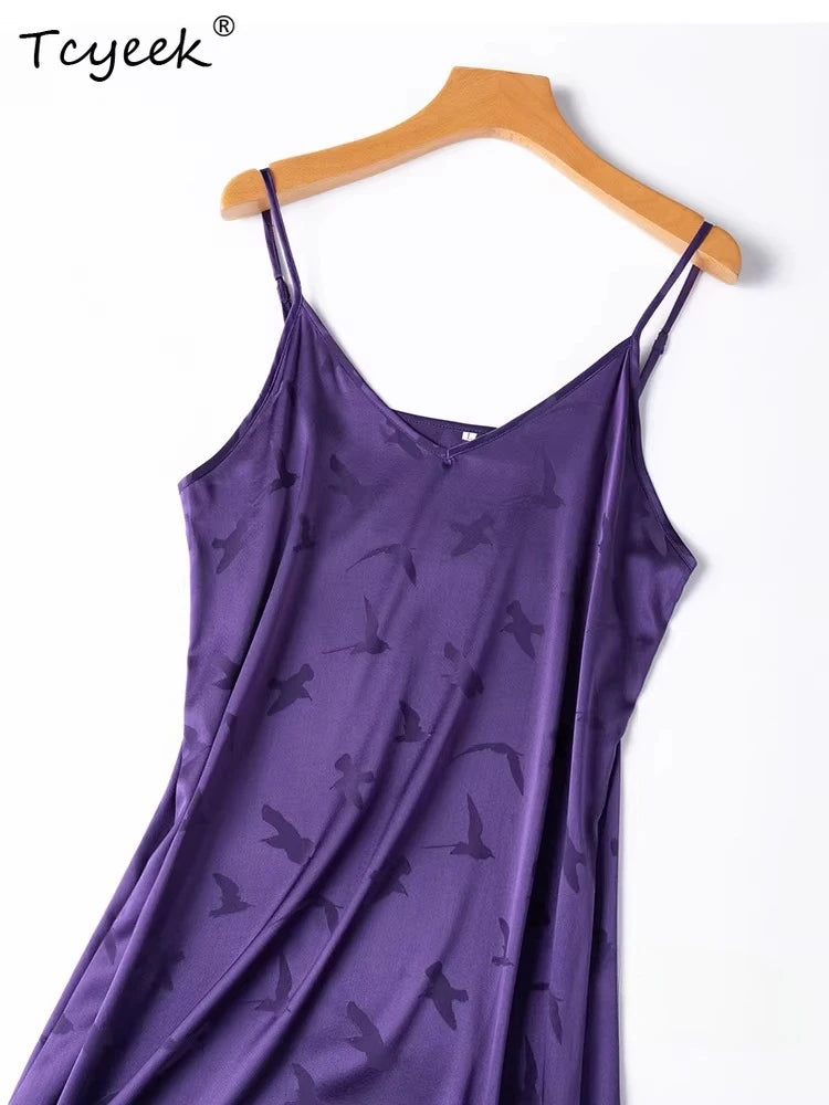 Tcyeek 93%  Mulberry Silk Slip Dress for Women 2026 Summer Dresses Fashion Smooth Jacquard Clothes for Ladies Vestidos De Mujer