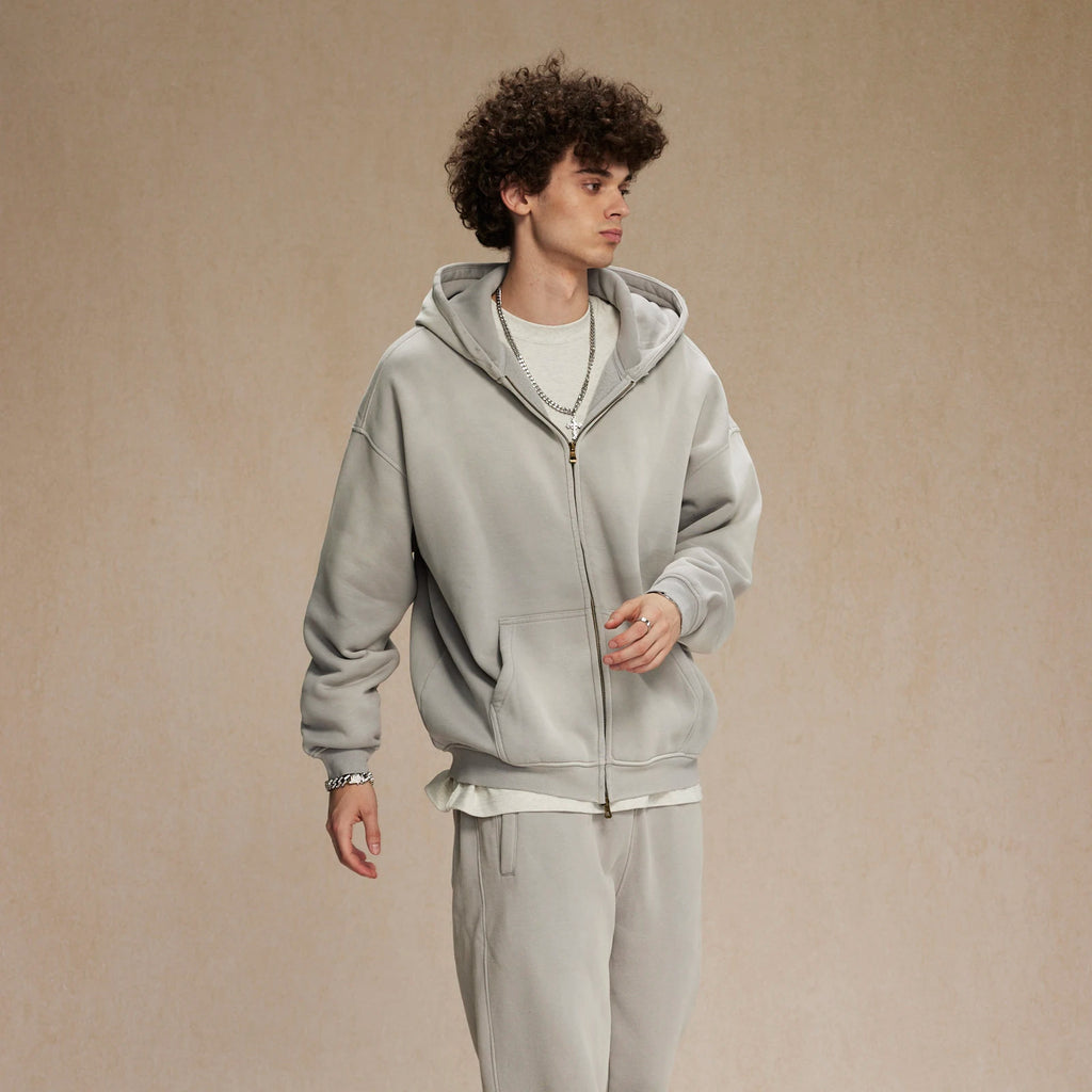 Men'S Zip Up Hoodies Tie Dye Washed Double Oversize Cardigan Sweatshirt Loose Plus Plush Gradient Man Hooded Pullovers Winter