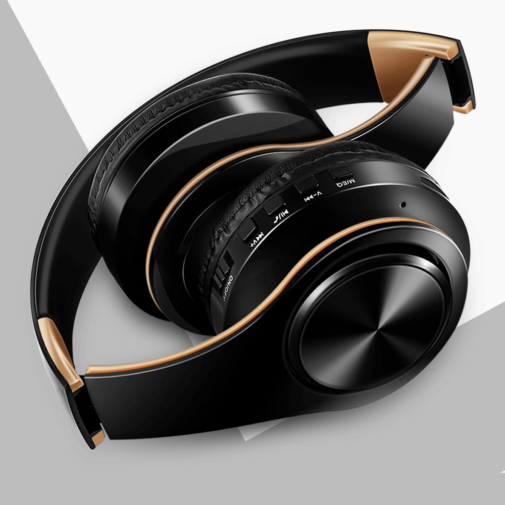 Auriculares inalámbricos dorados para hombre, audífonos estéreo con Bluetooth y micrófono incorporado, universales para Android e iOS