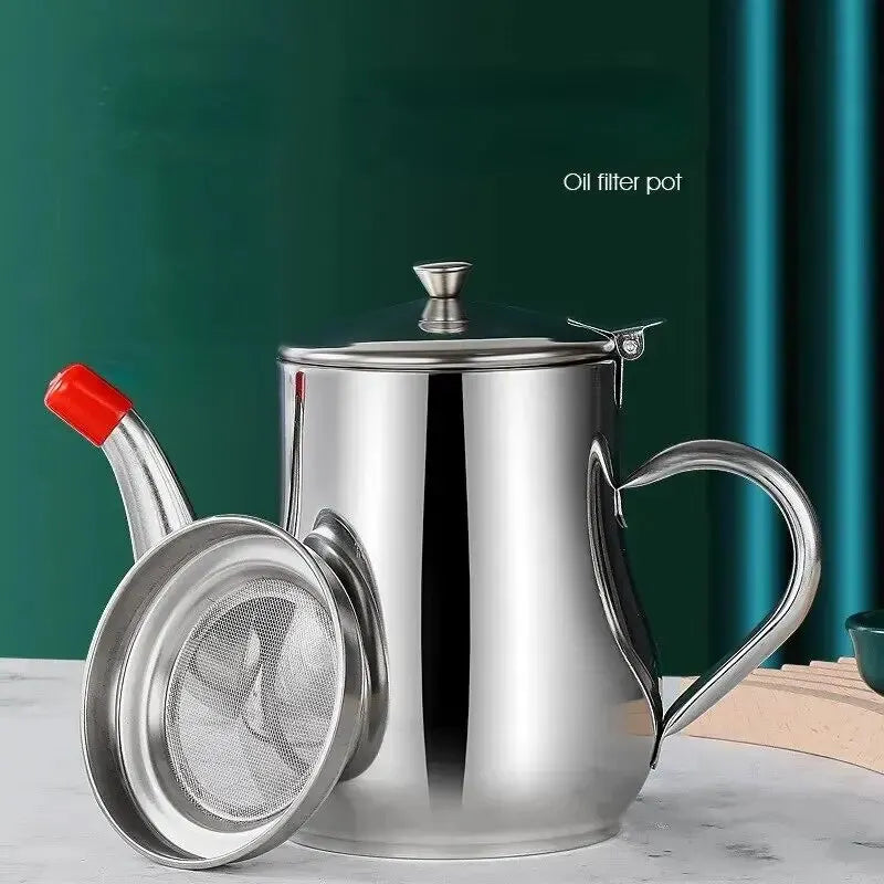 1 ud. Olla de aceite de acero inoxidable para el hogar con filtro, olla de filtro de aceite, olla de almacenamiento de aceite de cocina de acero inoxidable, utensilio de cocina