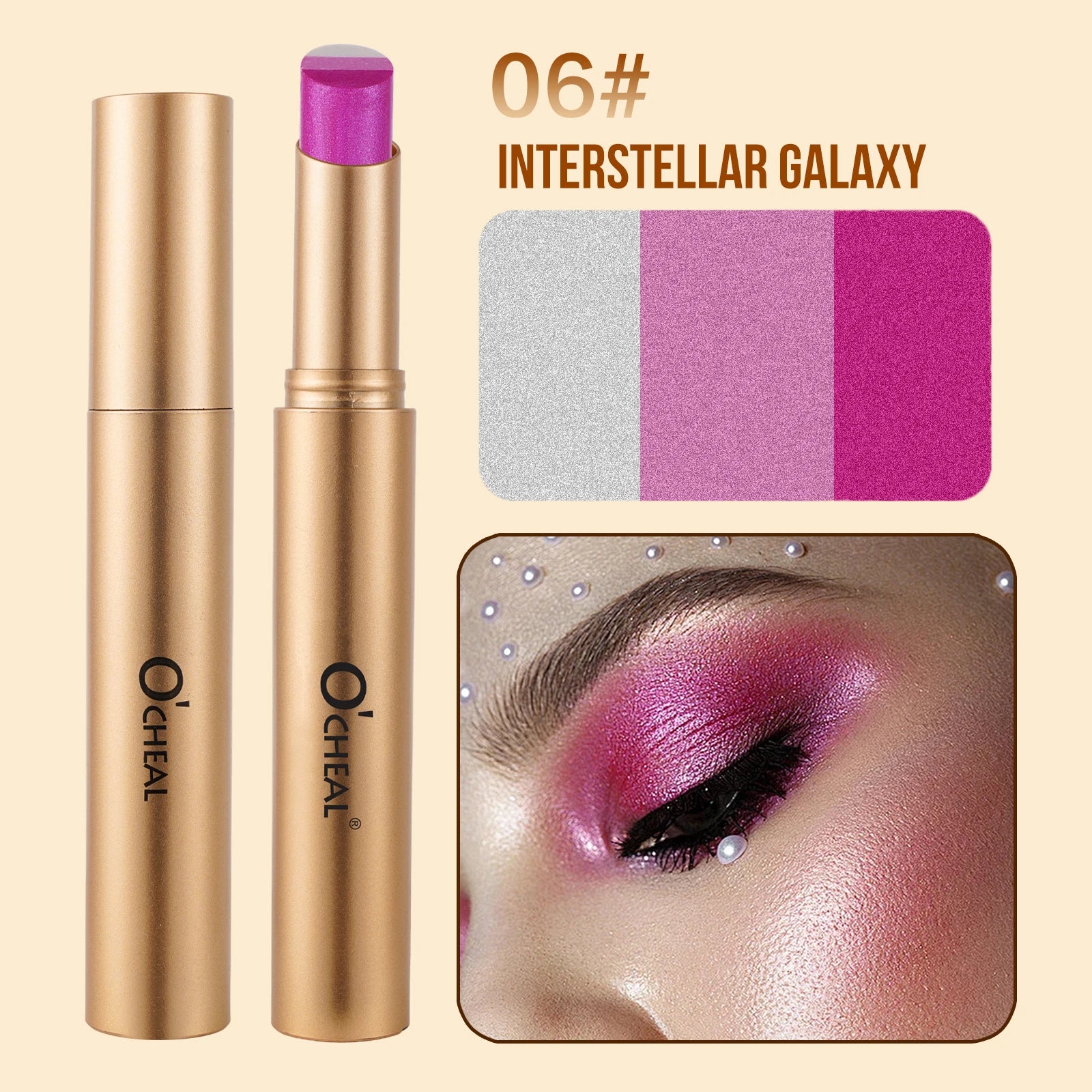 O'Cheal Three Color Eye Shadow Stick Gradient Delicate Shiny Waterproof Glitter Eye Shadow Waterproof Long-Lasting Eye Cosmetics