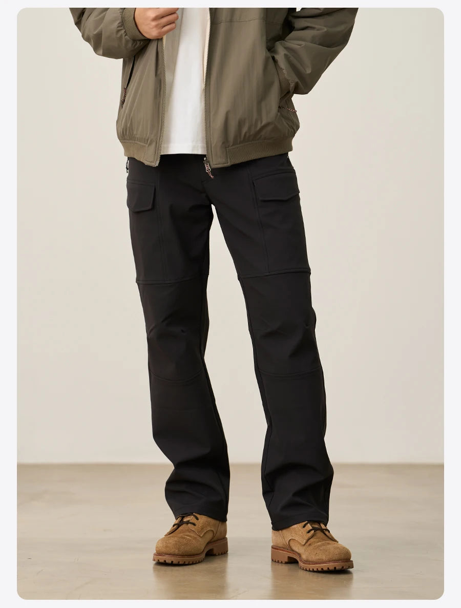 SIMWOOD 2026 Spring New Loose Straight Water Repellent Softshell Pants Men Elastic Hiking Trouser