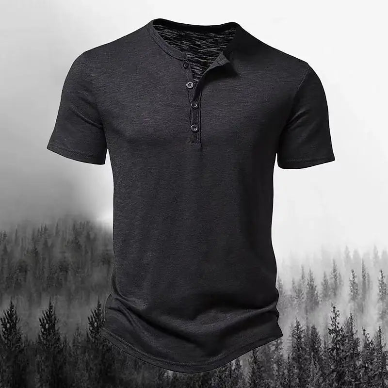 2026 New Henley Collar Summer Men Casual Solid Color Short Sleeve T Shirt for Men Polo men High QualityMens T Shirts
