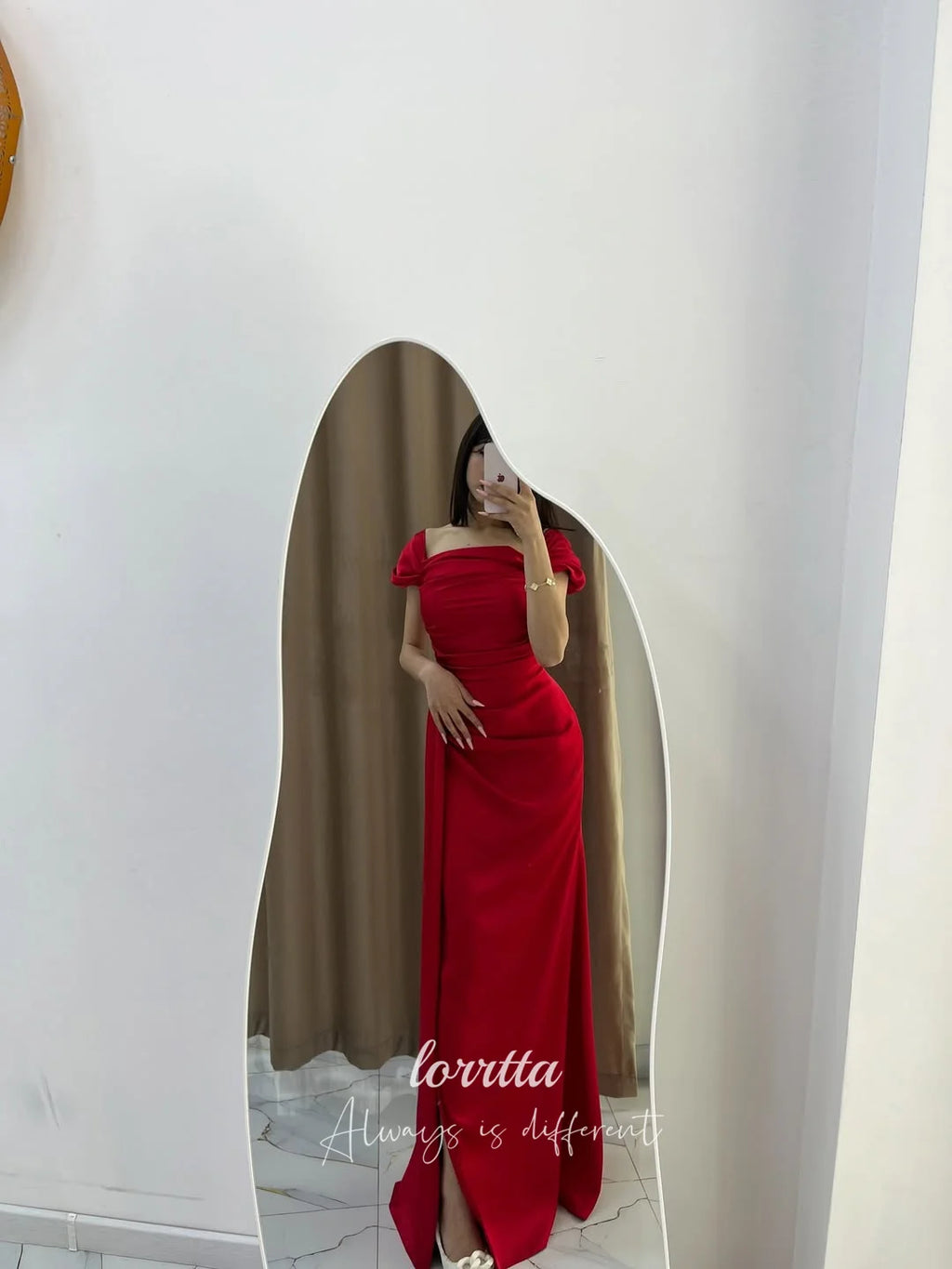 Lorrtta Satin Off The Shoulder Red Straight Evening Dress 2026 Prom Dress Elegant Formal Evening Ladies Women Customized 2026