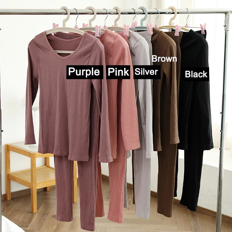 1 Set Warm Thermal Underwear Sexy Ladies Intimates Long Johns Women'S Shaped Sets Female Middle Collar Thermal Shaping Clothes