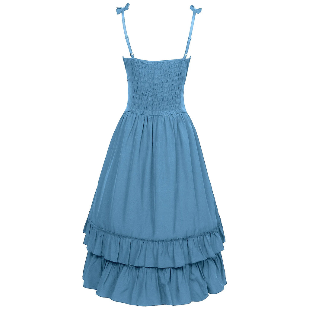 2026 Vintage Victorian Ruffle Midi Dress,High Waist A Line Women Sling Dress,Medieval Cosplay Party Dress for Women Summer Beach