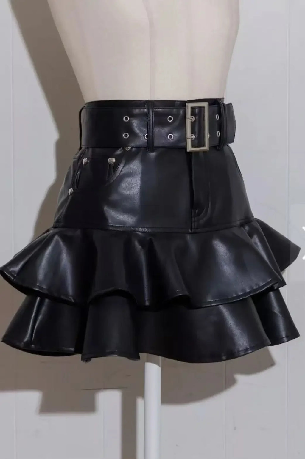IMU Japanese Sweet Fashion Black Leather Skirt Spring Autumn New 2025 Women's High Waist Slim Elegant Denim Skirt Puffy Cake Ski