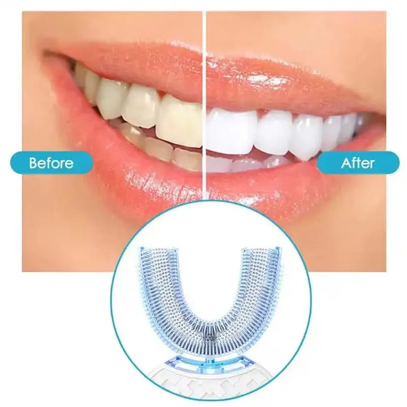 Professional Protable Electric Toothbrush Adult Automatic Rechargeable Hands Free 360 Cleaning U Shape Toothbrush