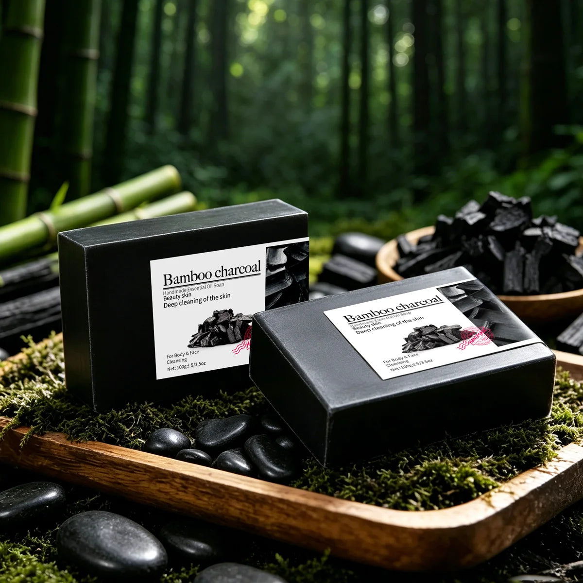 Bamboo Charcoal Handmade Soap - 100g Natural Organic Cleansing Bar