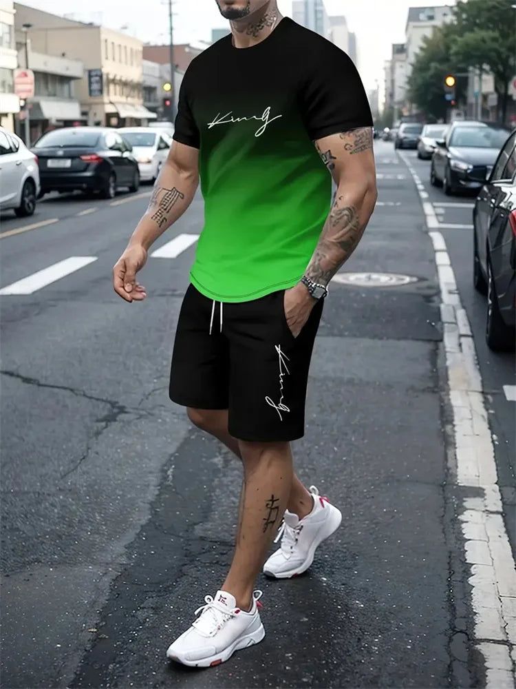 Men's Casual 3D Printed T-Shirt and Shorts Sportswear Set