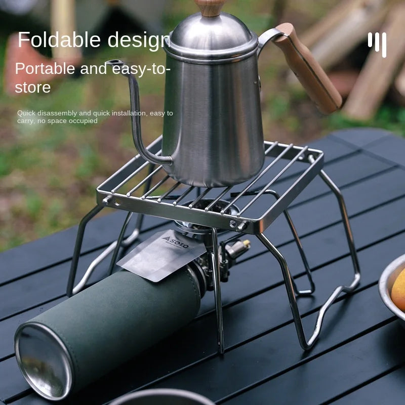 Soporte de Acero Inoxidable para Estufa Exterior, Acampada, Plegable, Mini Parrilla Portátil, Soporte para Olla, Bandeja para Horno