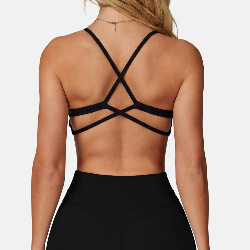VEQKING Cross Back Women Sports Bra Low Neck Crop Tops for Yoga Detachable Pads Gym Fitness Brallets Quick Dry Soft Workout Tops