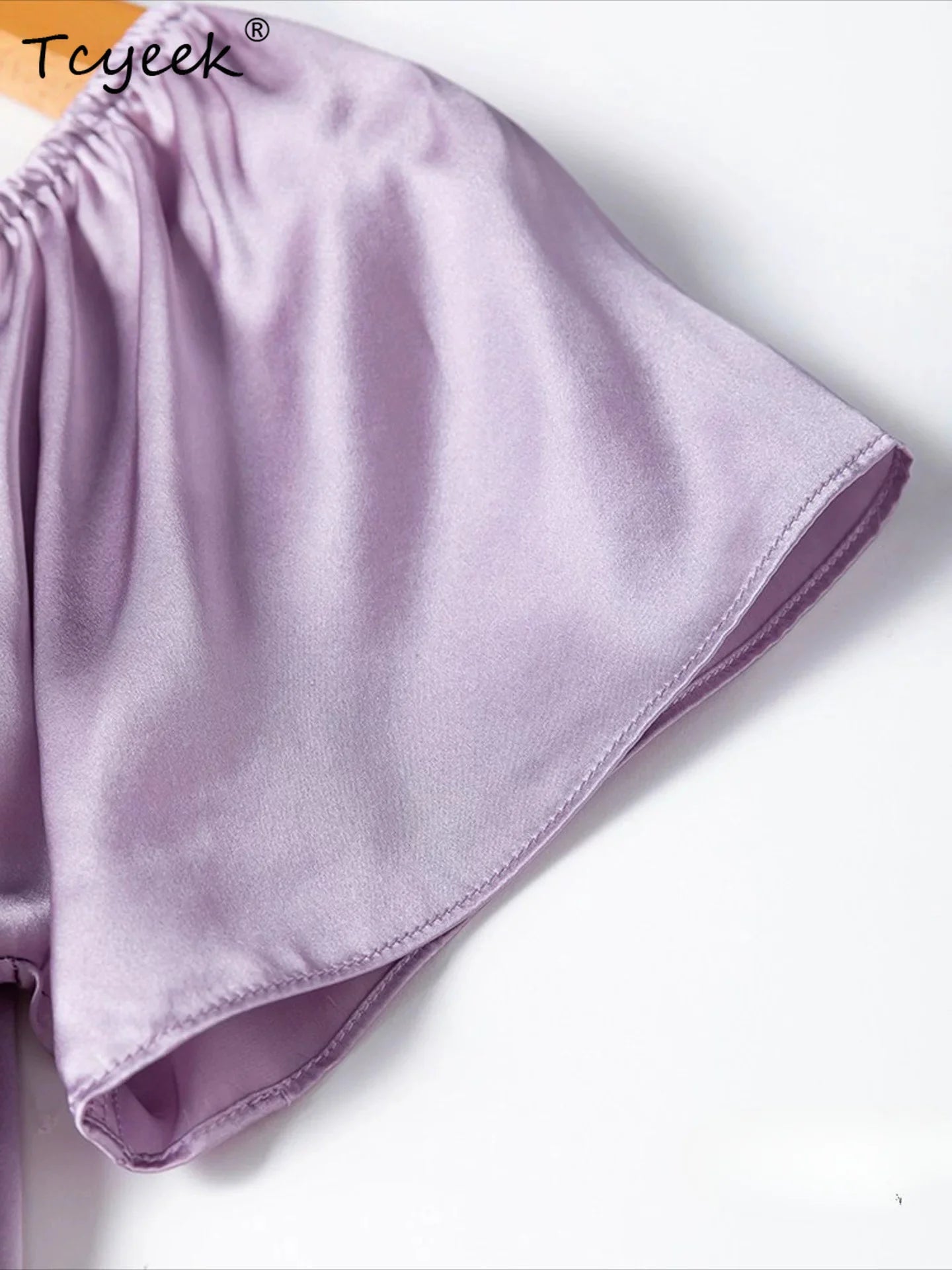 Tcyeek 21MM 100% Mulberry Silk Night Dress for Women Comfortable Sleepwear Women's Home Clothes Thin Purple Sommerkleid Damen