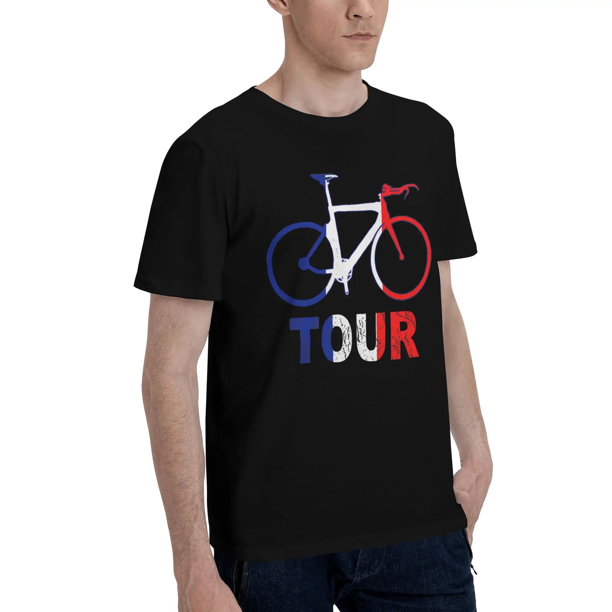 Tour In France Cycling And Cisclistas Fitted Scoop Graphic 100% Cotton T-Shirt Tour Of France Tops Tees For Men