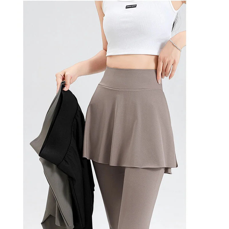 Aiithuug with Pocket Women Tennis Skirted Leggings Capris Yoga Leggings with Skirts Tennis Pickleball Clothing Cropped Leggings