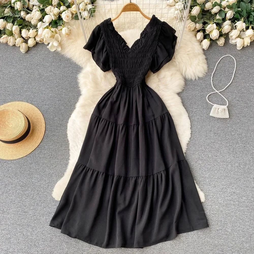 YuooMuoo Luxury French Red Black Maxi Party Dress Elegant V Neck Other Material 100% Autumn 2024 Ladies Dress