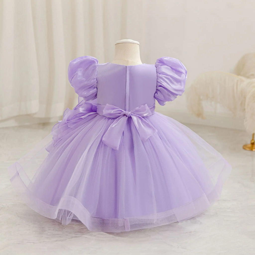 HETISO Summer 3D Bow Baby Girl's Birthday Dress Mesh Kids Ball Gown for Performance Holiday Party 1-4 Years