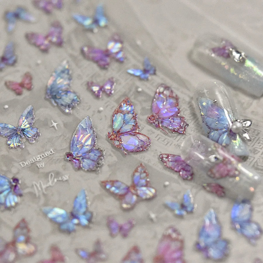 1pcs 5D Luxury Kawaii Butterfly Nail Stickers Japanese Glitter Shell Aurora Nail Art Decorations Decals DIY Manicure Slider Foil