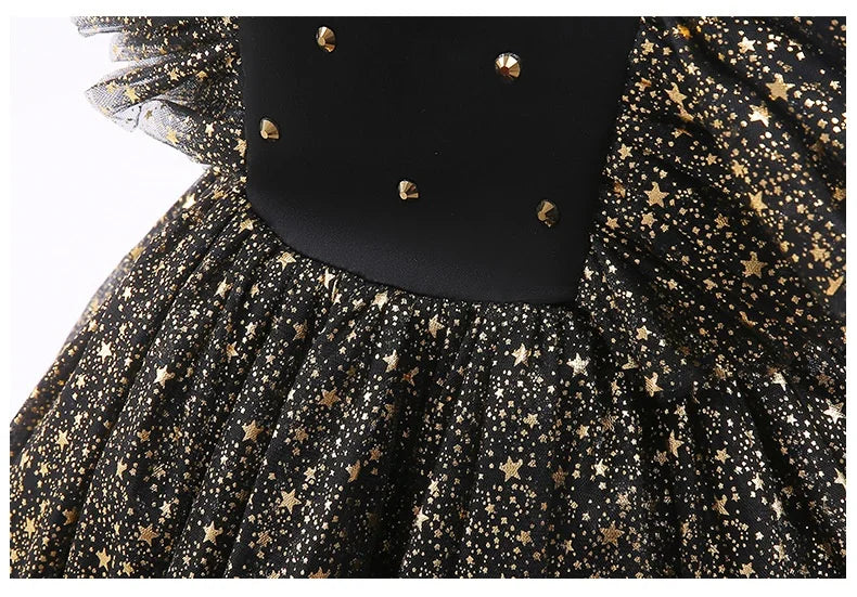 Children Summer Dresses Star Sequin Princess Dress Toddler Girls Puffy Mesh Wedding Dress Luxury Evening Dress Baby Clothes 1-5Y