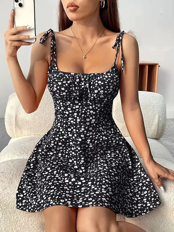 Women's Summer Floral Spaghetti Strap Beach Short Dress Sweet A-Line Mini Dress   Loose   Slimming Casual Skirt