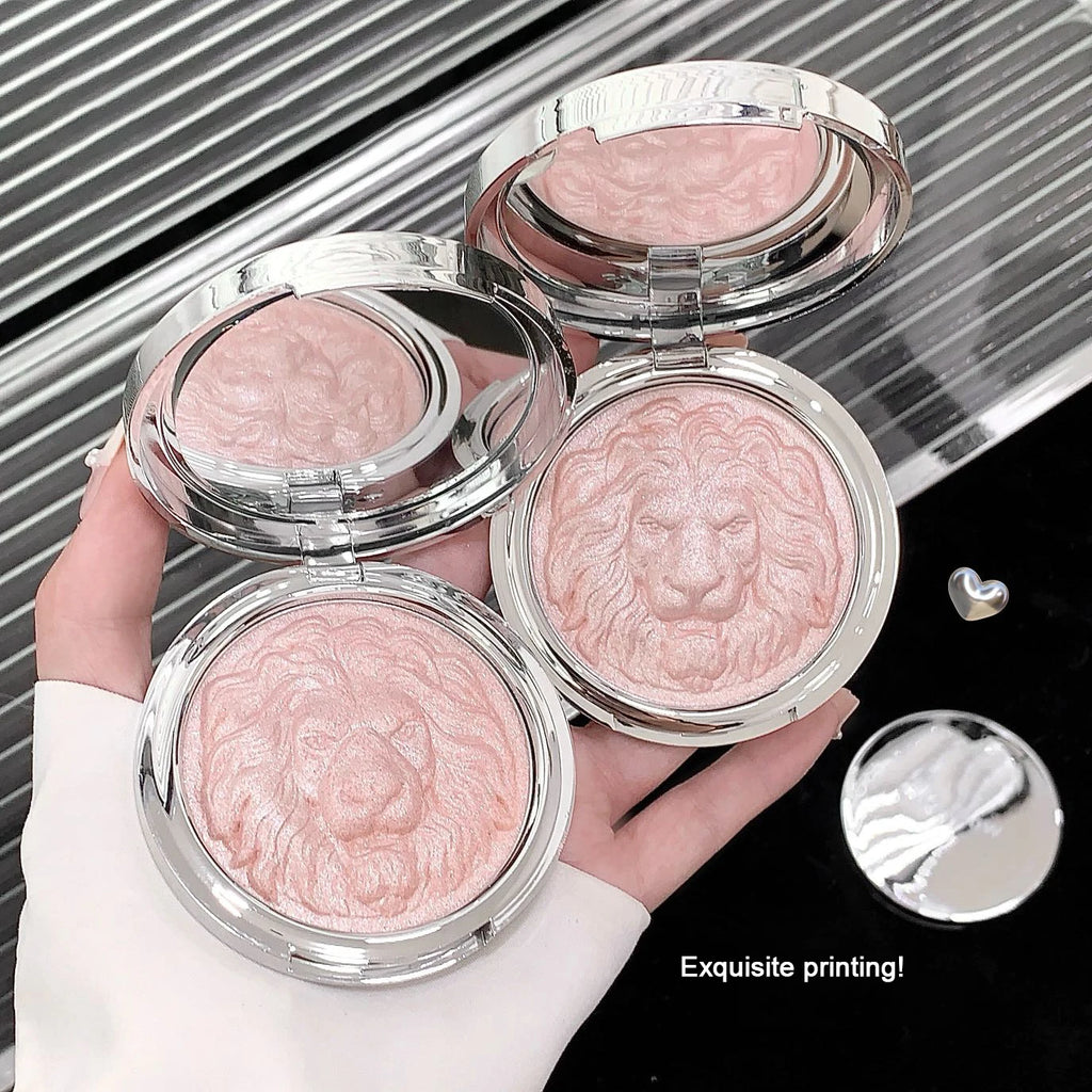 Three-Color Lion Shiny Highlight Soft And Delicate Powder Clear Pearlescent Glitter High Gloss Cream Makeup Pressed Powder