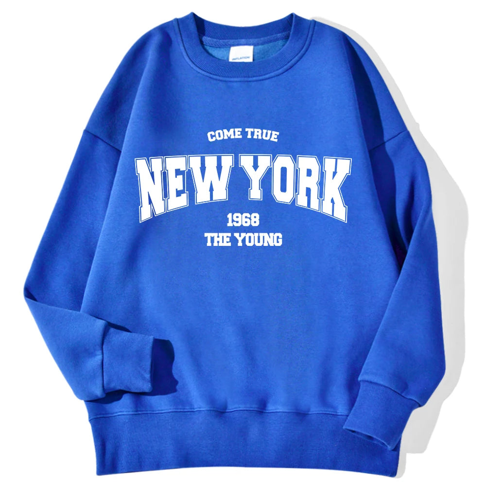 New York California Malibu Letter Sweatshirts Winter Women'S Casual Loose Hoodie Fleece Warm Crewneck Pullover Comfortable Clothes