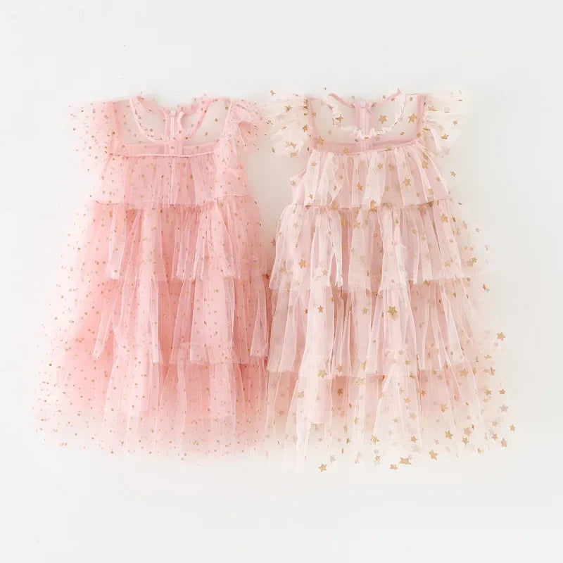 Girls Rainbow layered Dress Birthday Dress Teens Girl Clothes Summer Sequined Princess Mesh Tutu Dresses Kid Party Costume